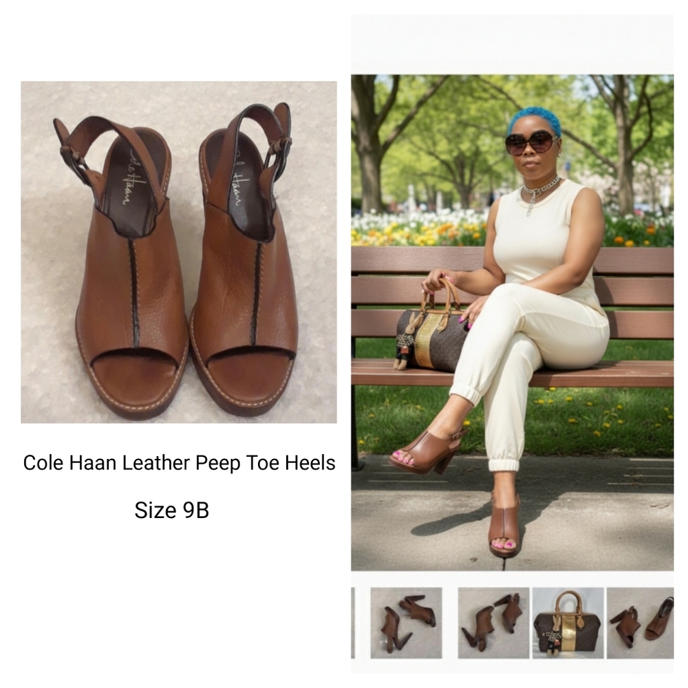 Cole Haan Leather Peep Toe Heels LIKE NEW
